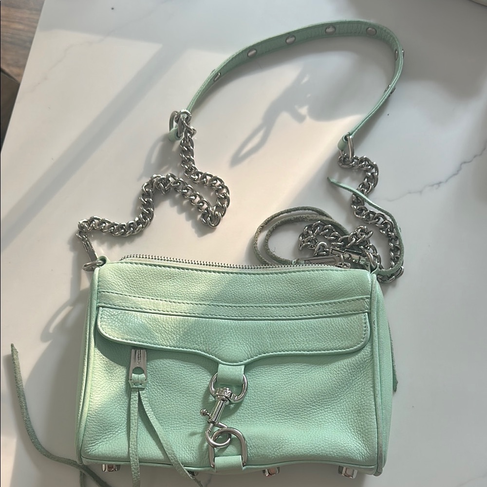 Mint Green Leather Crossbody Bag